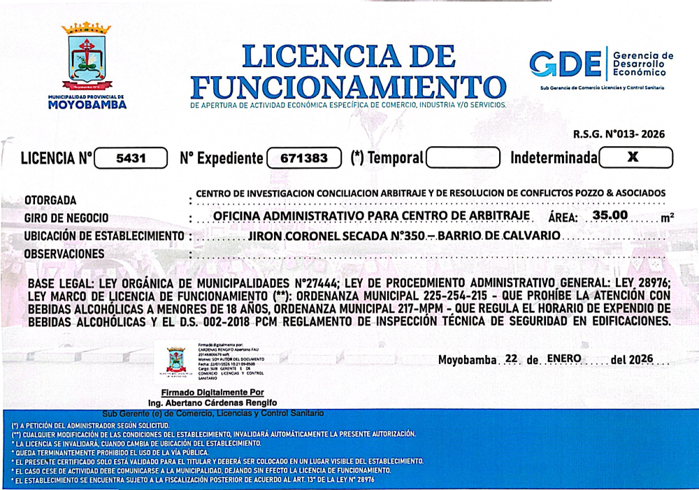 Certificado publicado por Pozzo & Asociados